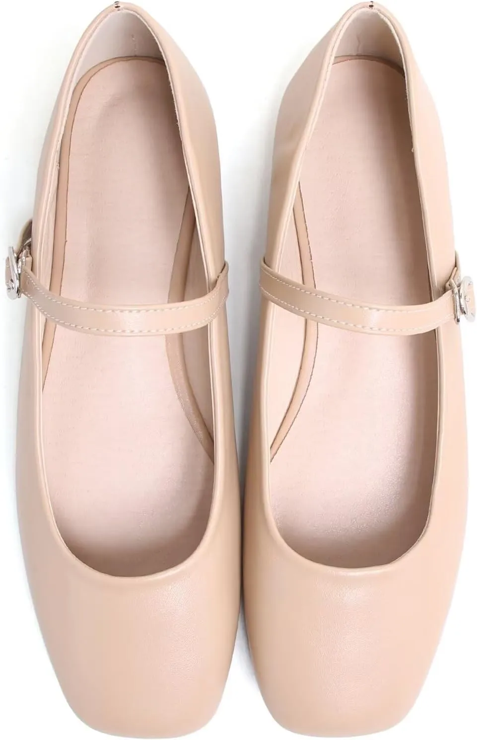 LUXINYU Leather Mary Jane Shoes for Women Dressy Square Toe Ankle Strap Ballet Shoes Comfortable Flats