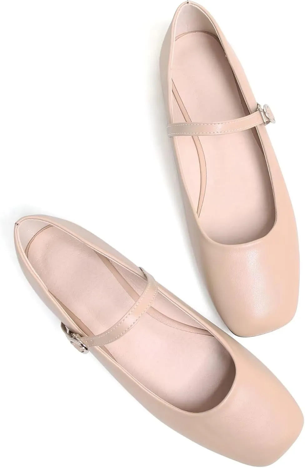 LUXINYU Leather Mary Jane Shoes for Women Dressy Square Toe Ankle Strap Ballet Shoes Comfortable Flats