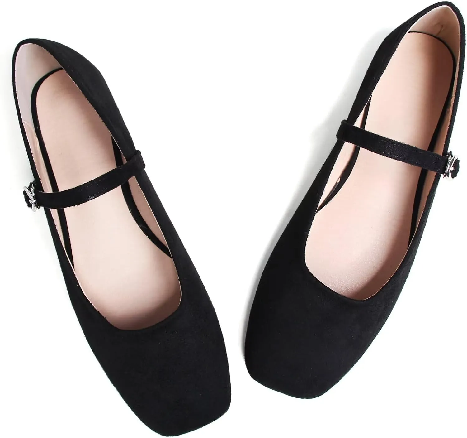 LUXINYU Women Comfortable Round Toe Mary Jane Shoes Cozy Warm Velvet Suede Flats Ankle Strap Casual Ballet Office Shoes