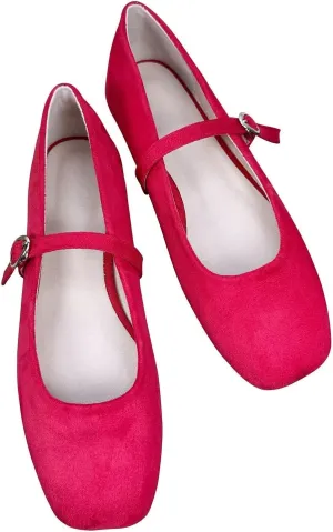 LUXINYU Women Comfortable Round Toe Mary Jane Shoes Cozy Warm Velvet Suede Flats Ankle Strap Casual Ballet Office Shoes