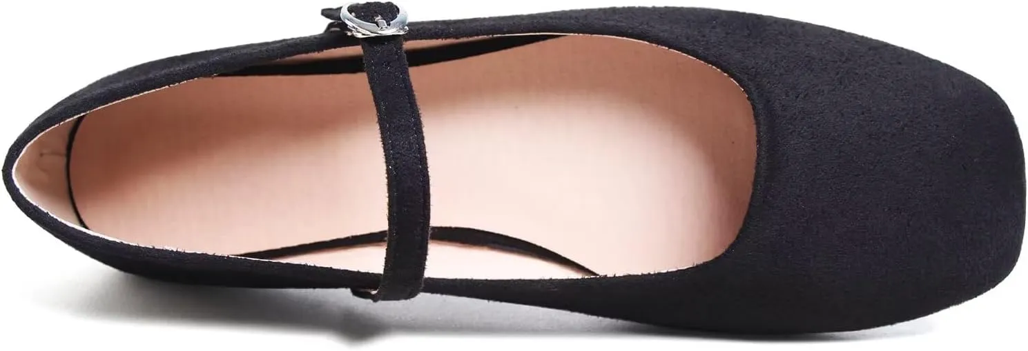 LUXINYU Women Comfortable Round Toe Mary Jane Shoes Cozy Warm Velvet Suede Flats Ankle Strap Casual Ballet Office Shoes