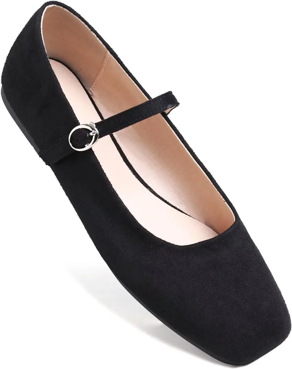 LUXINYU Women Comfortable Round Toe Mary Jane Shoes Cozy Warm Velvet Suede Flats Ankle Strap Casual Ballet Office Shoes
