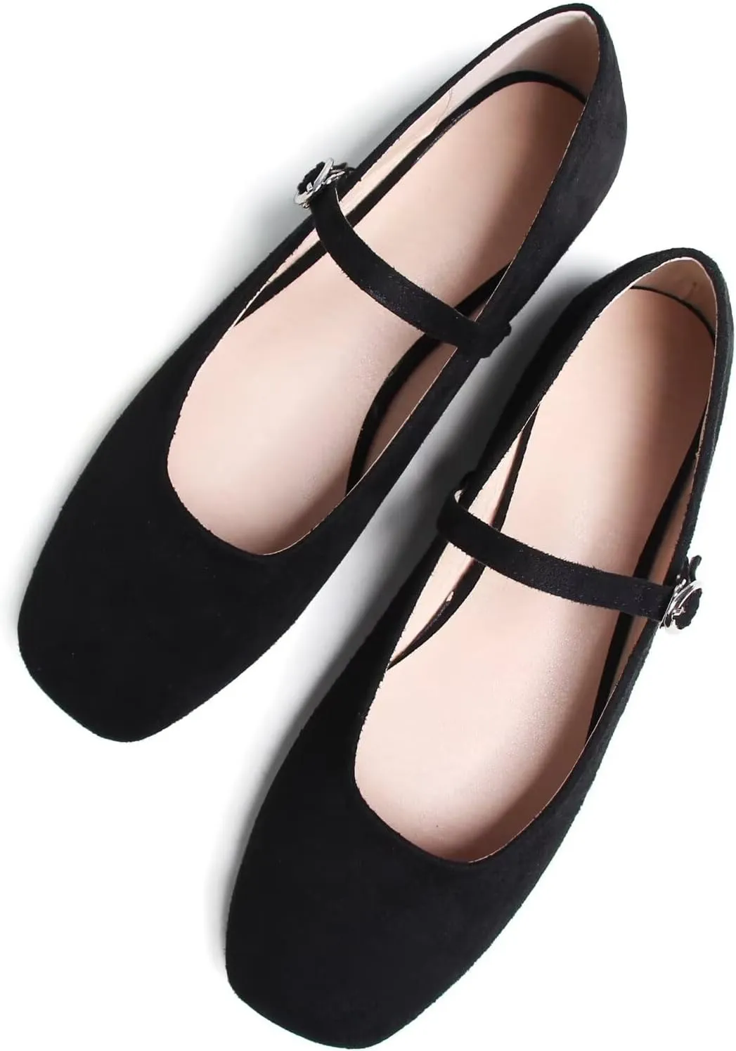 LUXINYU Women Comfortable Round Toe Mary Jane Shoes Cozy Warm Velvet Suede Flats Ankle Strap Casual Ballet Office Shoes