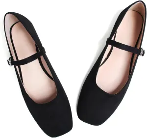 LUXINYU Women Comfortable Round Toe Mary Jane Shoes Cozy Warm Velvet Suede Flats Ankle Strap Casual Ballet Office Shoes