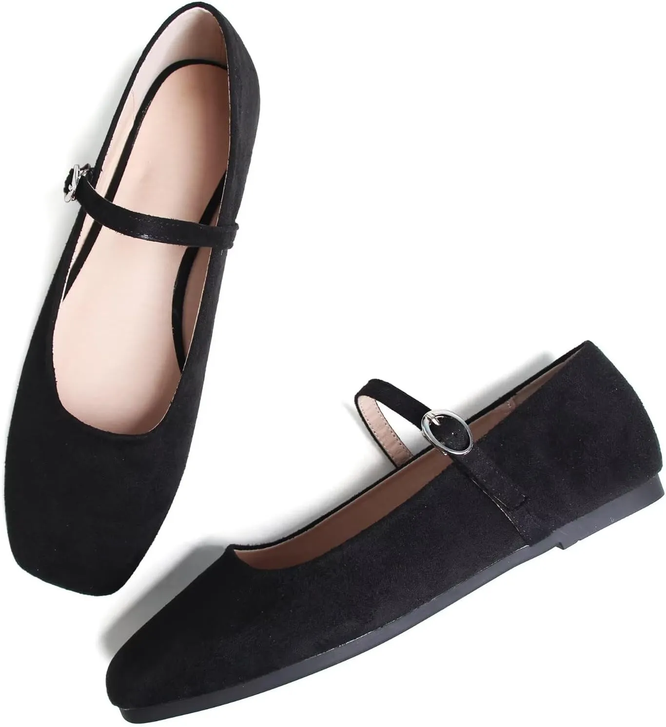 LUXINYU Women Comfortable Round Toe Mary Jane Shoes Cozy Warm Velvet Suede Flats Ankle Strap Casual Ballet Office Shoes