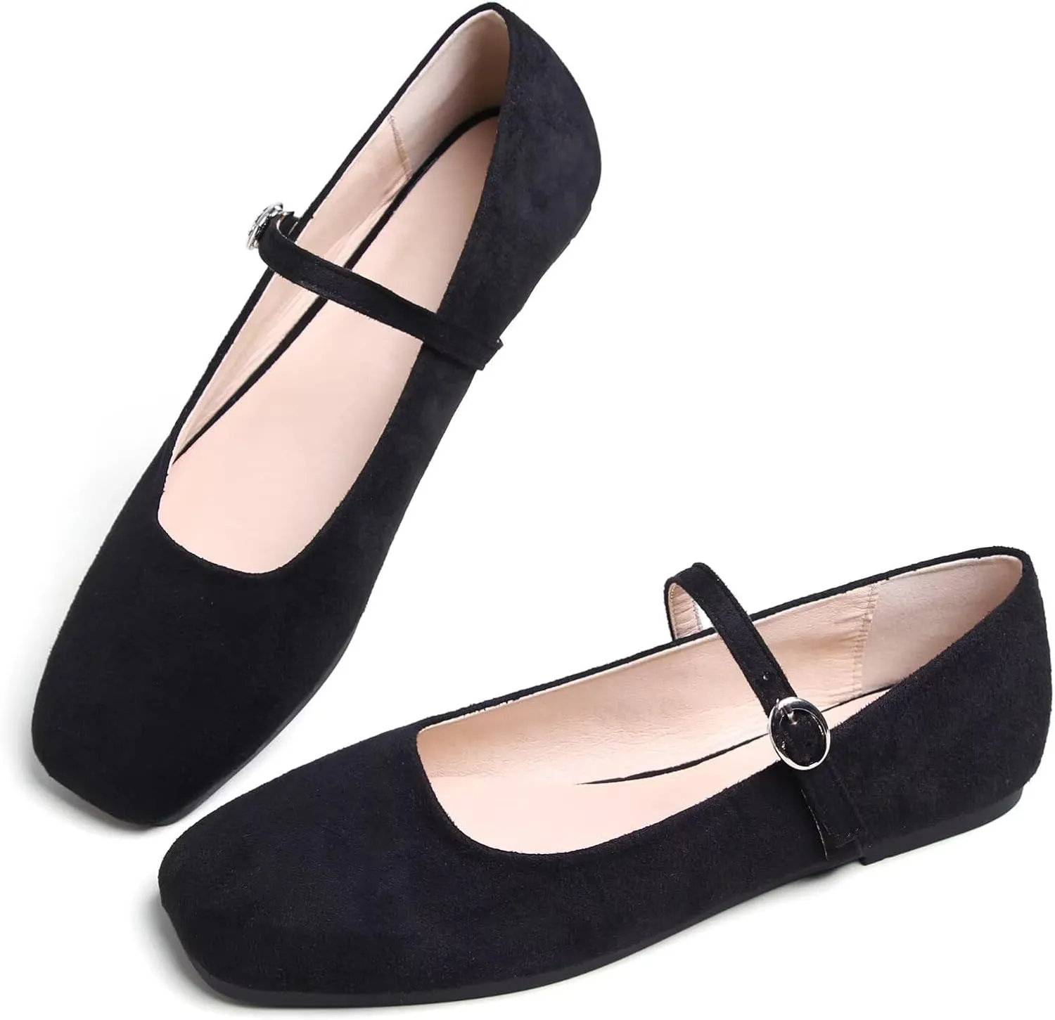 LUXINYU Women Comfortable Round Toe Mary Jane Shoes Cozy Warm Velvet Suede Flats Ankle Strap Casual Ballet Office Shoes