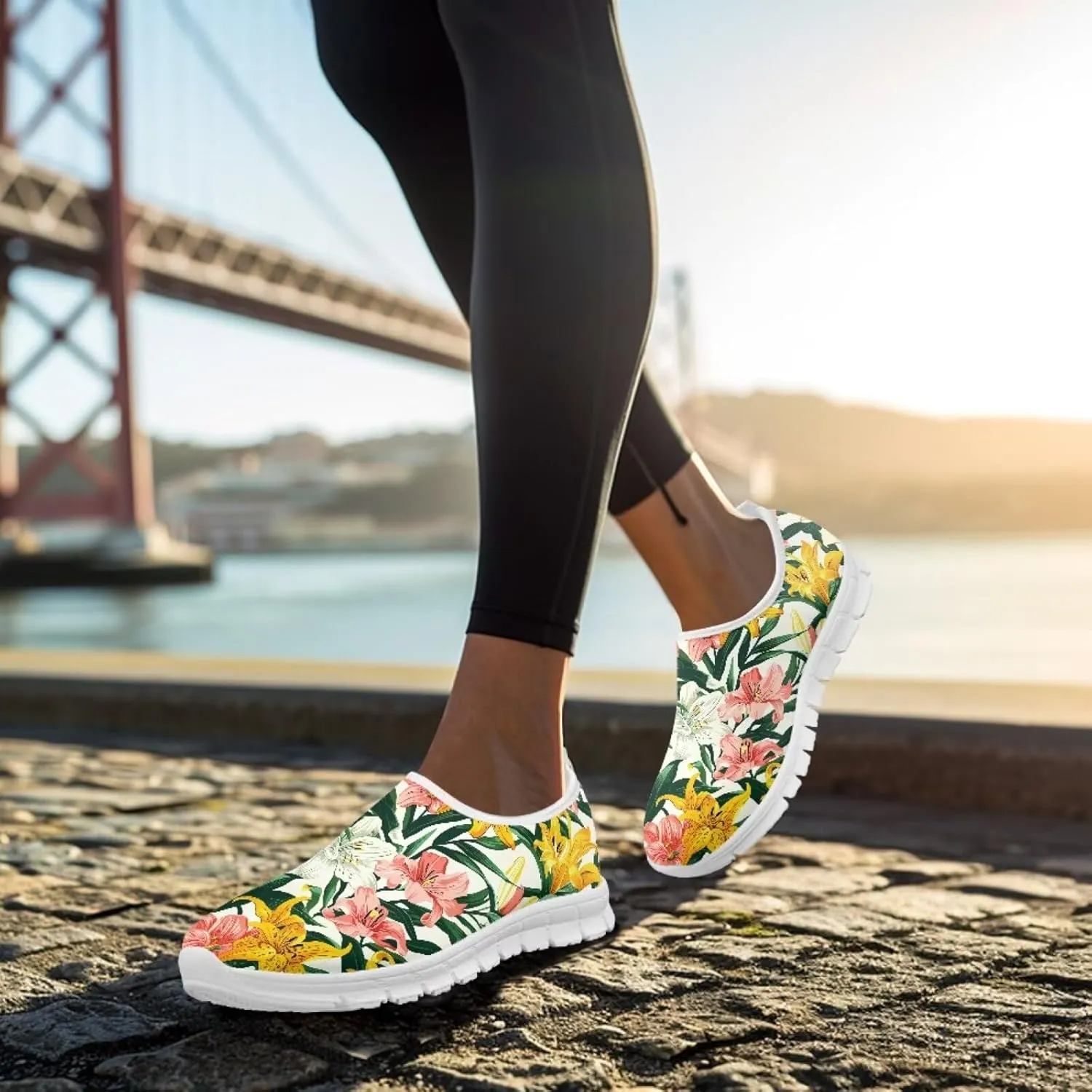 Mandala Flowers Print Womens Slip On Running Shoes Loafers Shoes Non Slip Arch Support Walking Shoes Breathable Gym Workout Shoes