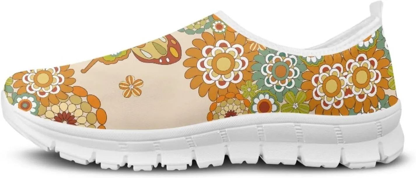 Mandala Flowers Print Womens Slip On Running Shoes Loafers Shoes Non Slip Arch Support Walking Shoes Breathable Gym Workout Shoes