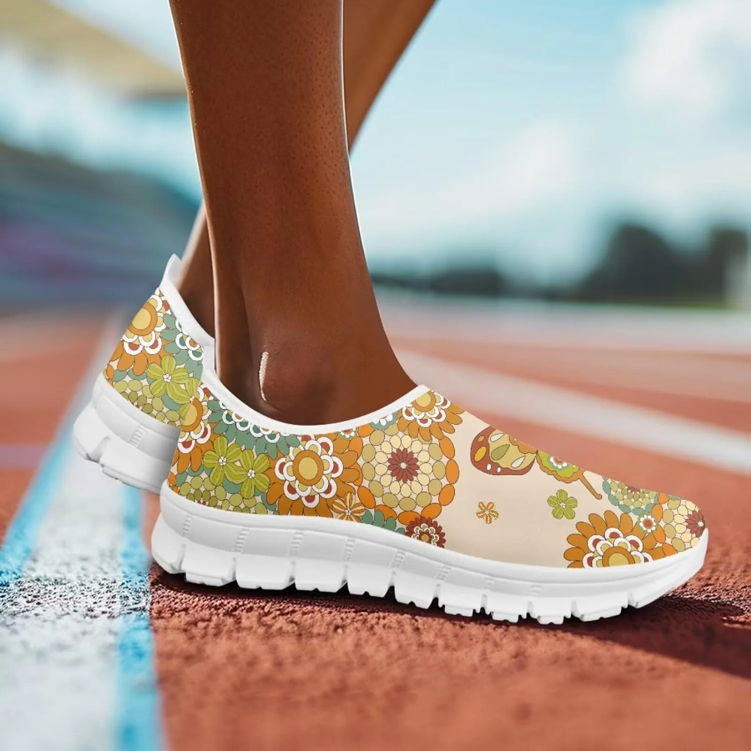 Mandala Flowers Print Womens Slip On Running Shoes Loafers Shoes Non Slip Arch Support Walking Shoes Breathable Gym Workout Shoes