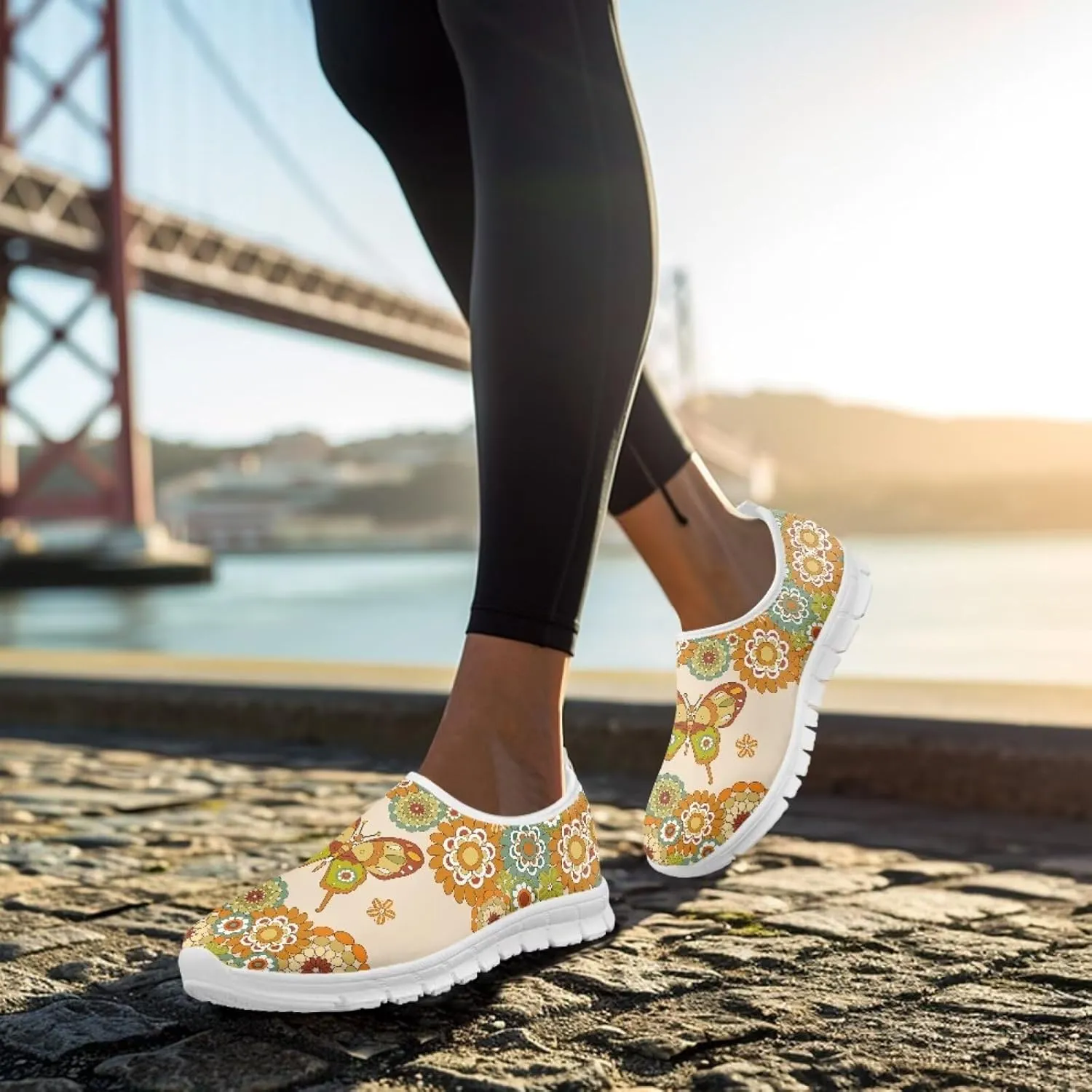 Mandala Flowers Print Womens Slip On Running Shoes Loafers Shoes Non Slip Arch Support Walking Shoes Breathable Gym Workout Shoes