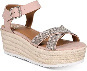 Material Girl Womens mbrinnyf Cotton Open Toe Casual, Blush Bling, Size 9.0