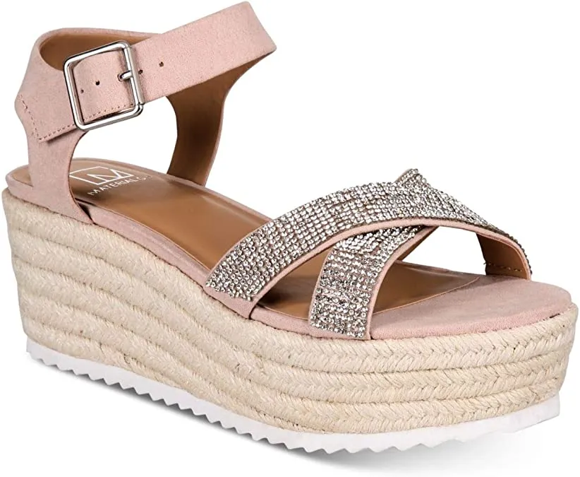 Material Girl Womens mbrinnyf Cotton Open Toe Casual, Blush Bling, Size 9.0