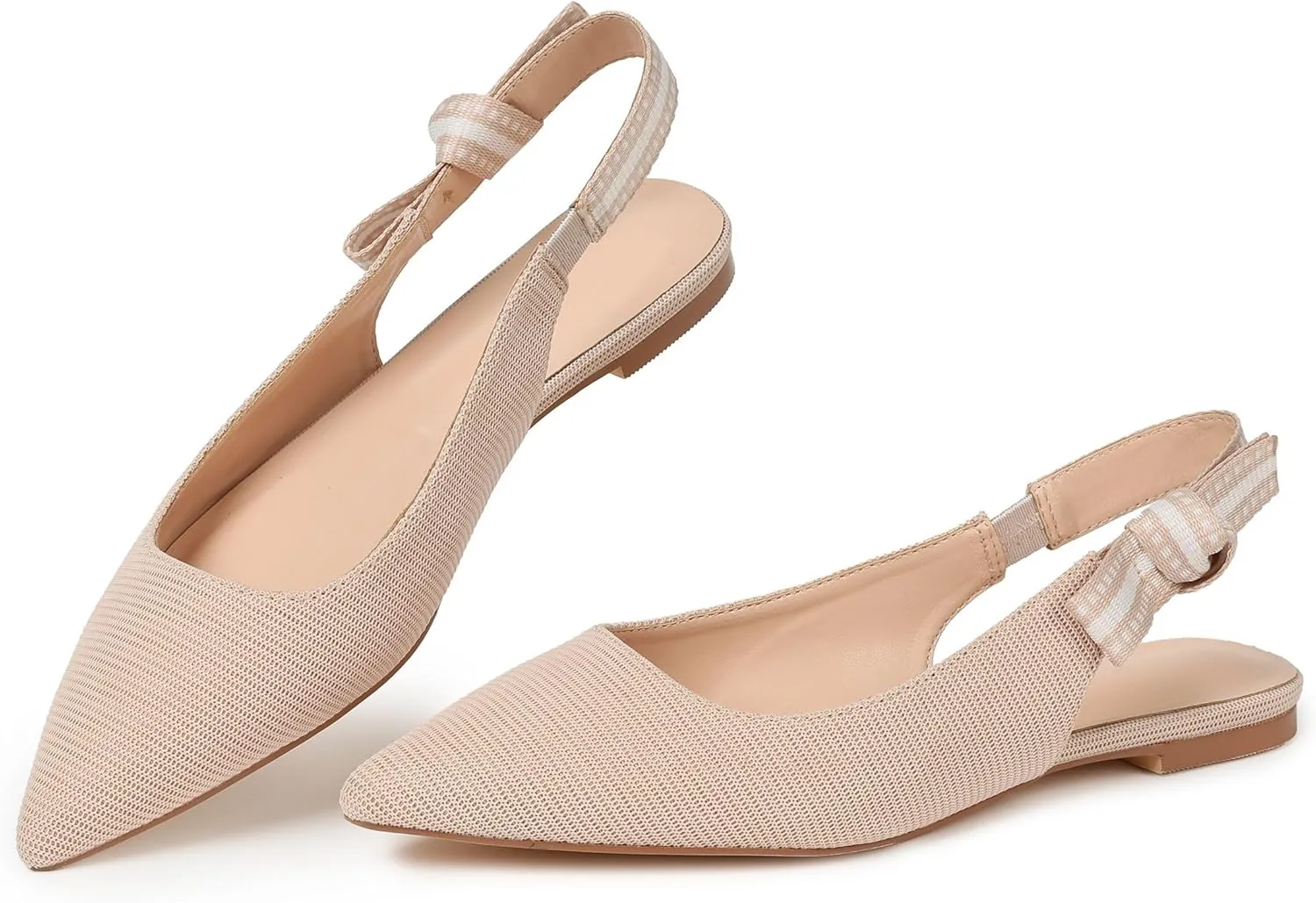 Mattiventon Slingback Flats for Women Slip On Ballet Flats Shoes Comfortable Pointed Toe Knitted Flats with Bow Casual Work Shoes for Dressy 2025