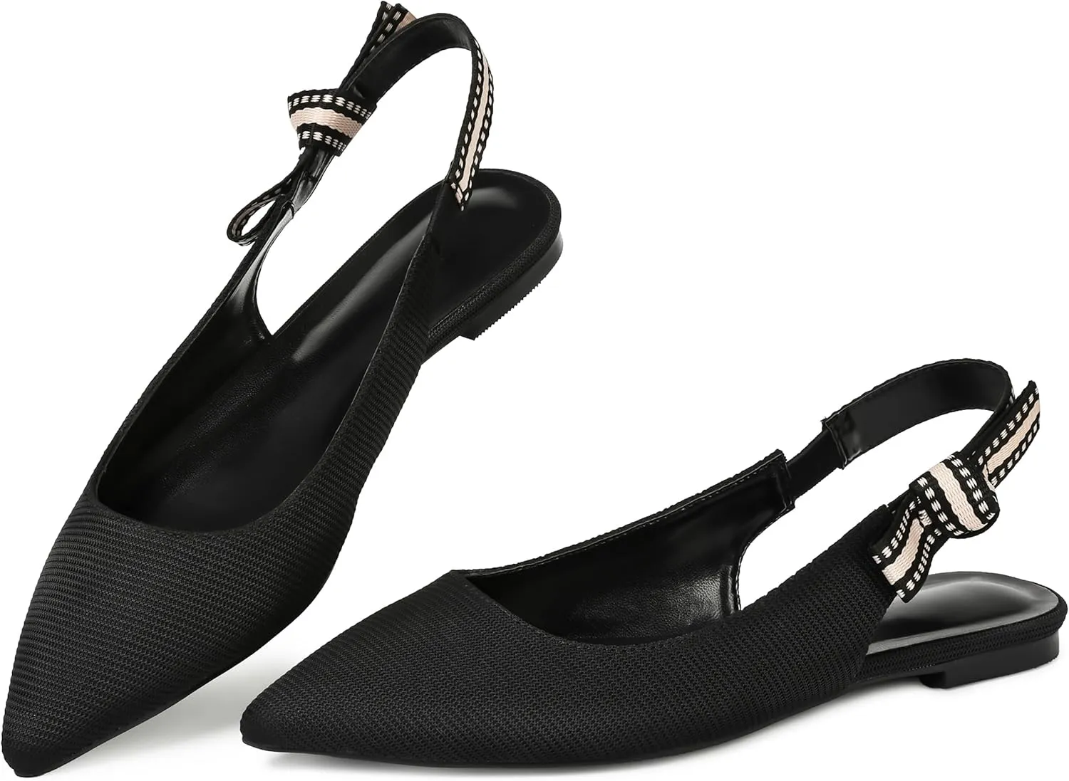 Mattiventon Slingback Flats for Women Slip On Ballet Flats Shoes Comfortable Pointed Toe Knitted Flats with Bow Casual Work Shoes for Dressy 2025