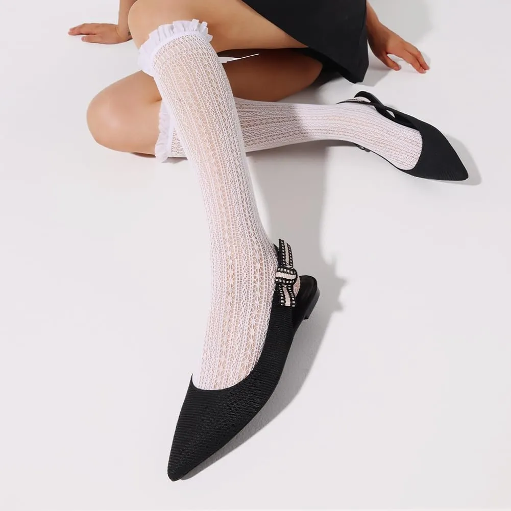Mattiventon Slingback Flats for Women Slip On Ballet Flats Shoes Comfortable Pointed Toe Knitted Flats with Bow Casual Work Shoes for Dressy 2025