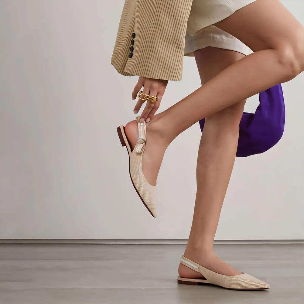 Mattiventon Slingback Flats for Women Slip On Ballet Flats Shoes Comfortable Pointed Toe Knitted Flats with Bow Casual Work Shoes for Dressy 2025