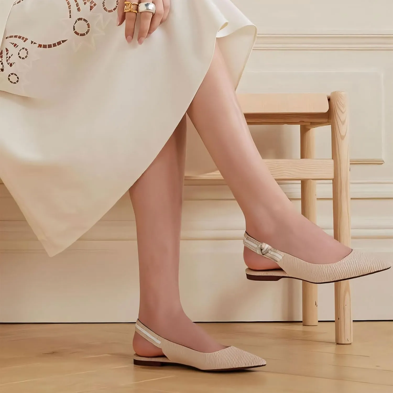 Mattiventon Slingback Flats for Women Slip On Ballet Flats Shoes Comfortable Pointed Toe Knitted Flats with Bow Casual Work Shoes for Dressy 2025