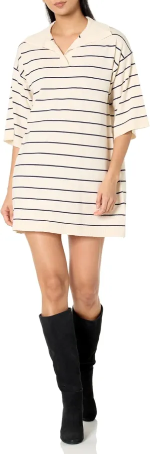 Max Studio Women's Spring 2023 Fashion V-Neck Everyday 3/4 Sleeve Striped Casual Sweater Dress