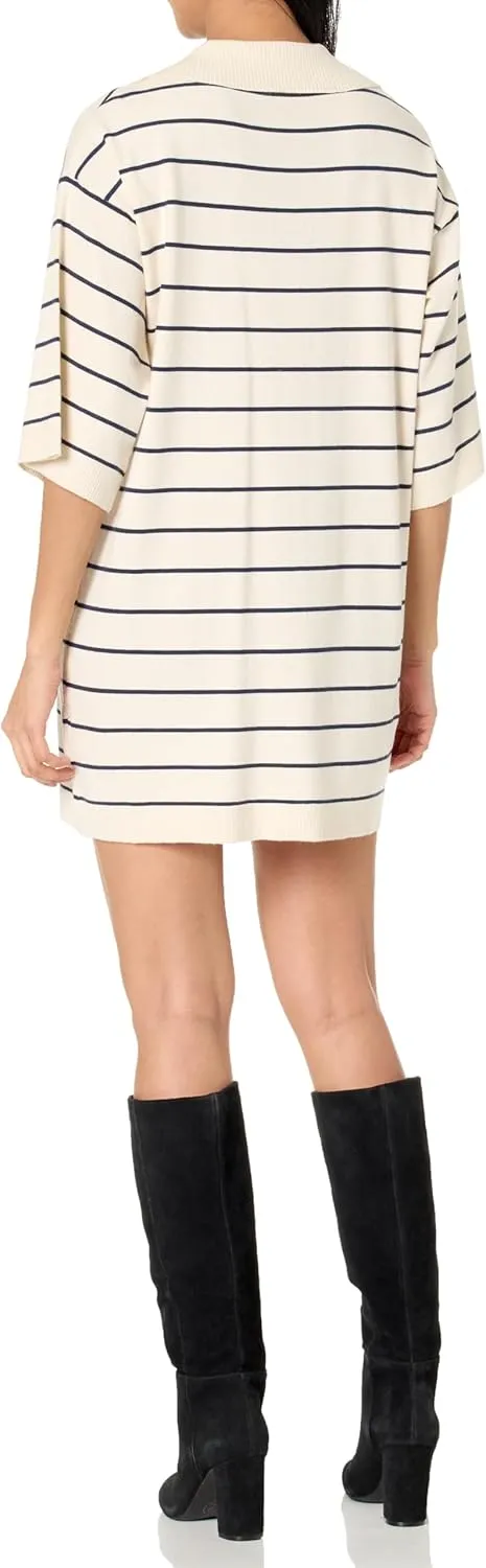 Max Studio Women's Spring 2023 Fashion V-Neck Everyday 3/4 Sleeve Striped Casual Sweater Dress