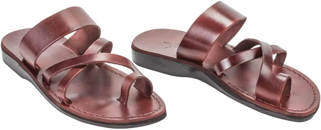 Men's Biblical Jesus Sandals Natural Genuine Camel Leather Toe Loop Handmade From Jerusalem Flip Flops Brown Black Holy Land