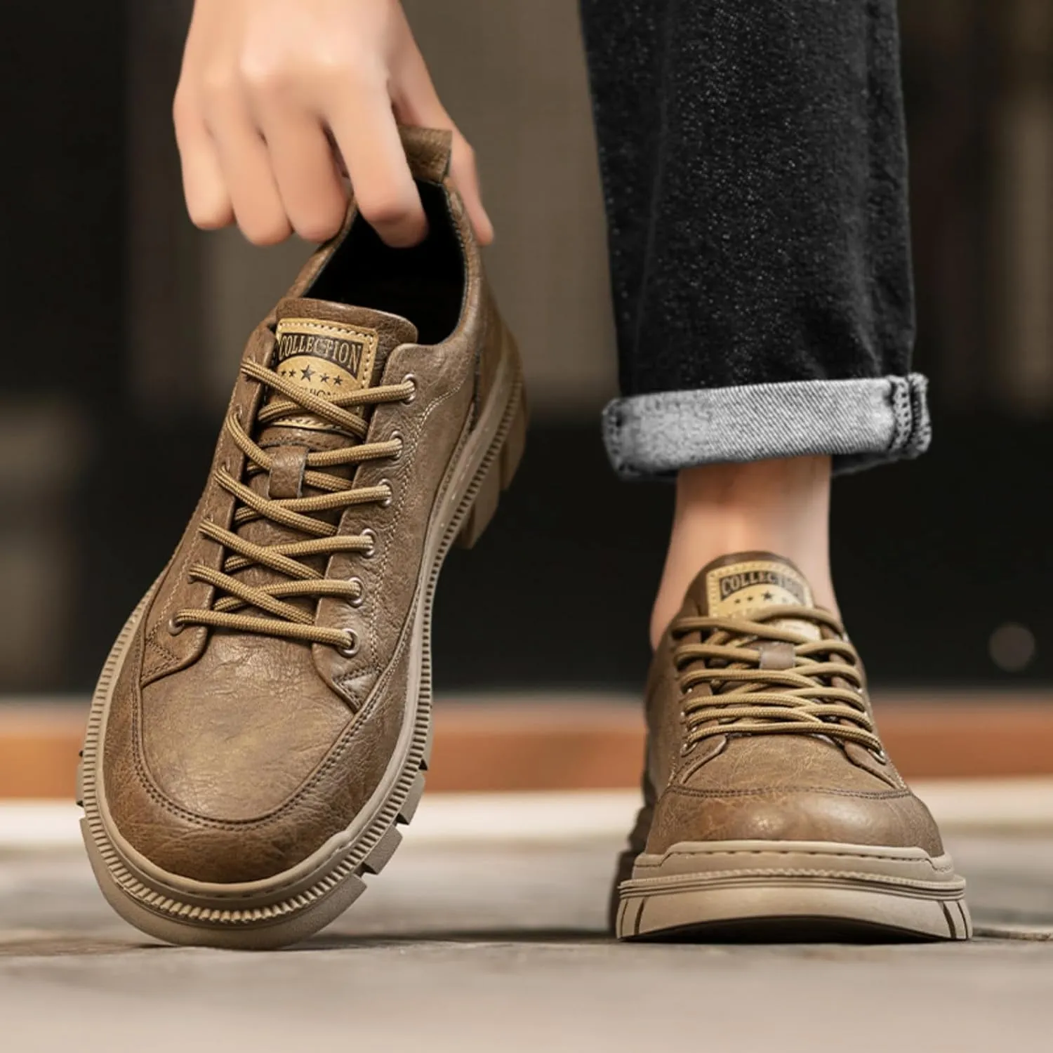 Men's Casual Shoes, Stylish Embossed Crocodile Print Sneakers, Soft Leather Walking Shoes and Work Boot - Style Loafers with Durable Outsole