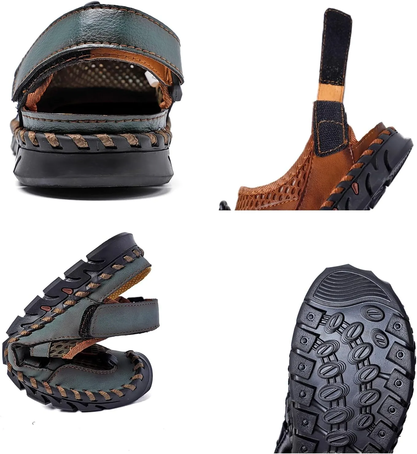 Men'S Closed-Toe Leather Sandals With Splicing Outdoor Breathable Fisherman-Style Shoes Adjustable Straps & Anti-Slip Sole For Hiking Beach Driving Summer Walking – Water-Resistant Comfort
