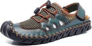 Men'S Closed-Toe Leather Sandals With Splicing Outdoor Breathable Fisherman-Style Shoes Adjustable Straps & Anti-Slip Sole For Hiking Beach Driving Summer Walking – Water-Resistant Comfort