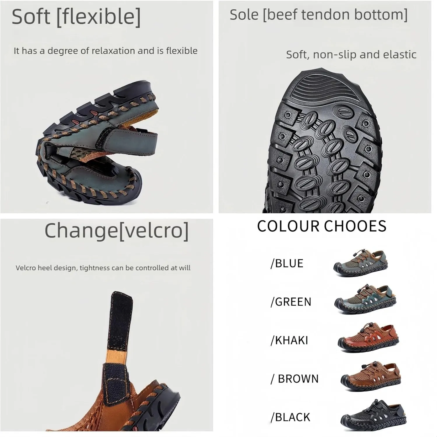 Men'S Closed-Toe Leather Sandals With Splicing Outdoor Breathable Fisherman-Style Shoes Adjustable Straps & Anti-Slip Sole For Hiking Beach Driving Summer Walking – Water-Resistant Comfort