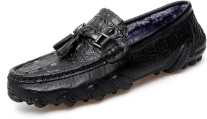 Mens Genuine Cowhide Loafers Slip - Ons, Casual Driving Flat Walking Octopus - Styled Moccasin, Business Boat Shoes, Tassel Slipper, for Wedding