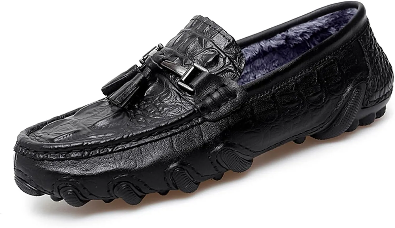 Mens Genuine Cowhide Loafers Slip - Ons, Casual Driving Flat Walking Octopus - Styled Moccasin, Business Boat Shoes, Tassel Slipper, for Wedding