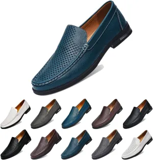 Men,s Genuine Leather Slip-On Loafers,Breathable Soft Sole Casual Shoes, Comfortable and Flexible Driving Flats,Easy-On Design