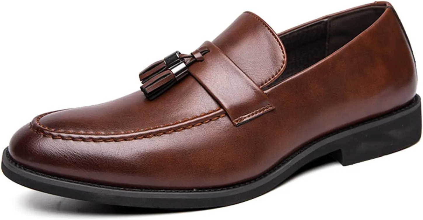 Men's Genuine Leather Slip On Tassels Loafers Classic Casual Dress Penny Loafers Vintage Formal Business Wedding Smoking Shoes