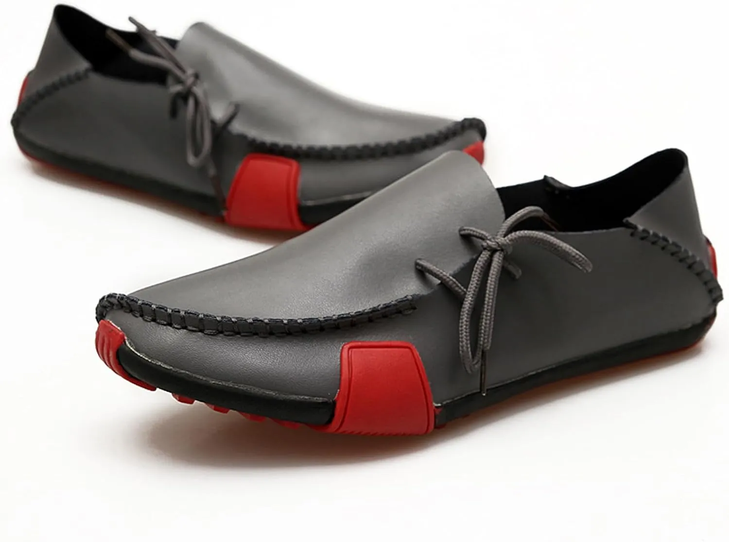 Men's Leather Flat Casual Driving Loafers with Side Laces Comfort Classic Round Toe Non-Slip Business Moccasin Walking Boat Shoes for Work Outdoor