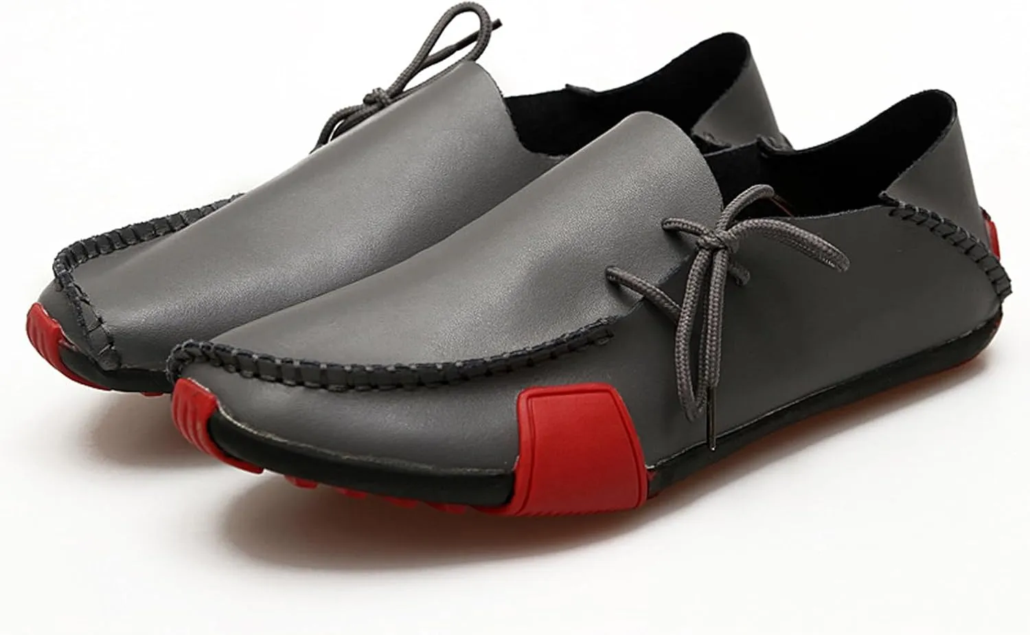 Men's Leather Flat Casual Driving Loafers with Side Laces Comfort Classic Round Toe Non-Slip Business Moccasin Walking Boat Shoes for Work Outdoor