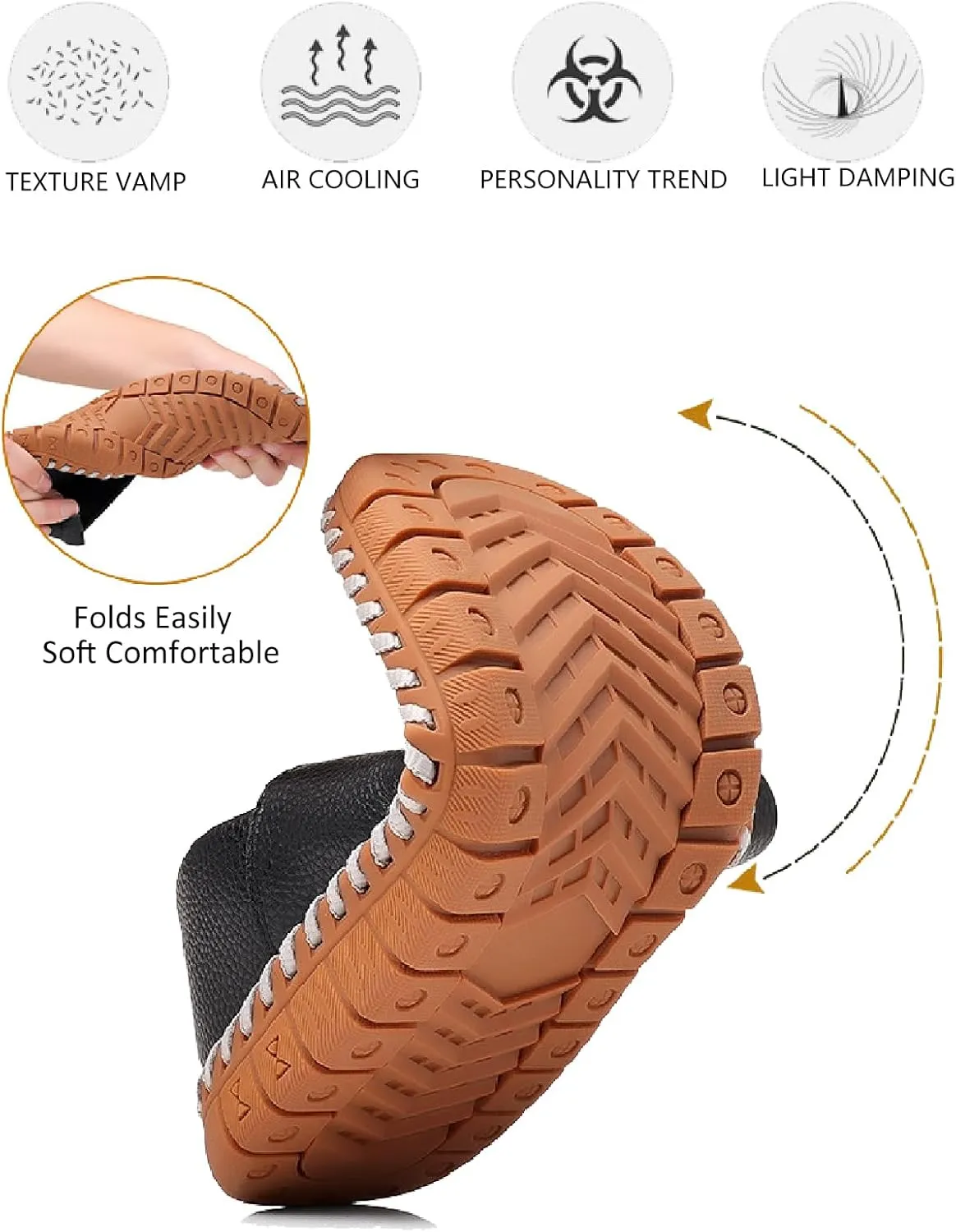 Men's Leather Hand Stitching Penny Loafers Lightweight Breathable Round Toe Slip On Flat Moccasins Outdoor Casual Driving Walking Shoes