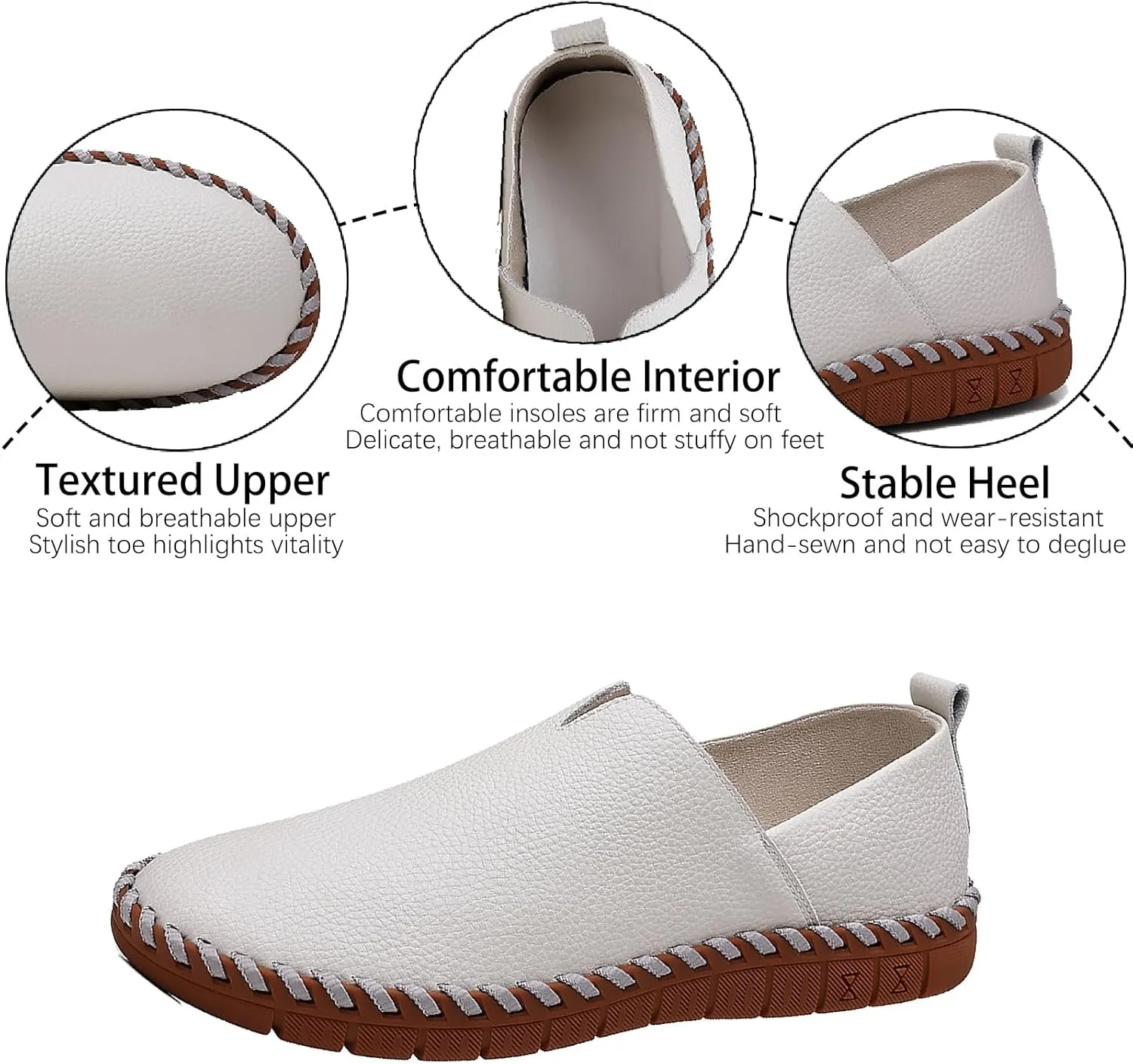 Men's Leather Hand Stitching Penny Loafers Lightweight Breathable Round Toe Slip On Flat Moccasins Outdoor Casual Driving Walking Shoes