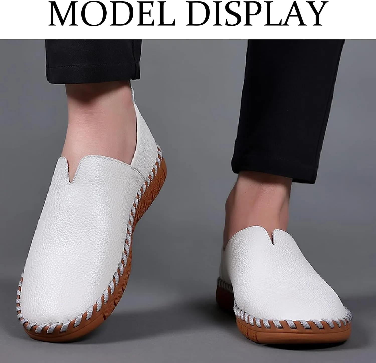 Men's Leather Hand Stitching Penny Loafers Lightweight Breathable Round Toe Slip On Flat Moccasins Outdoor Casual Driving Walking Shoes