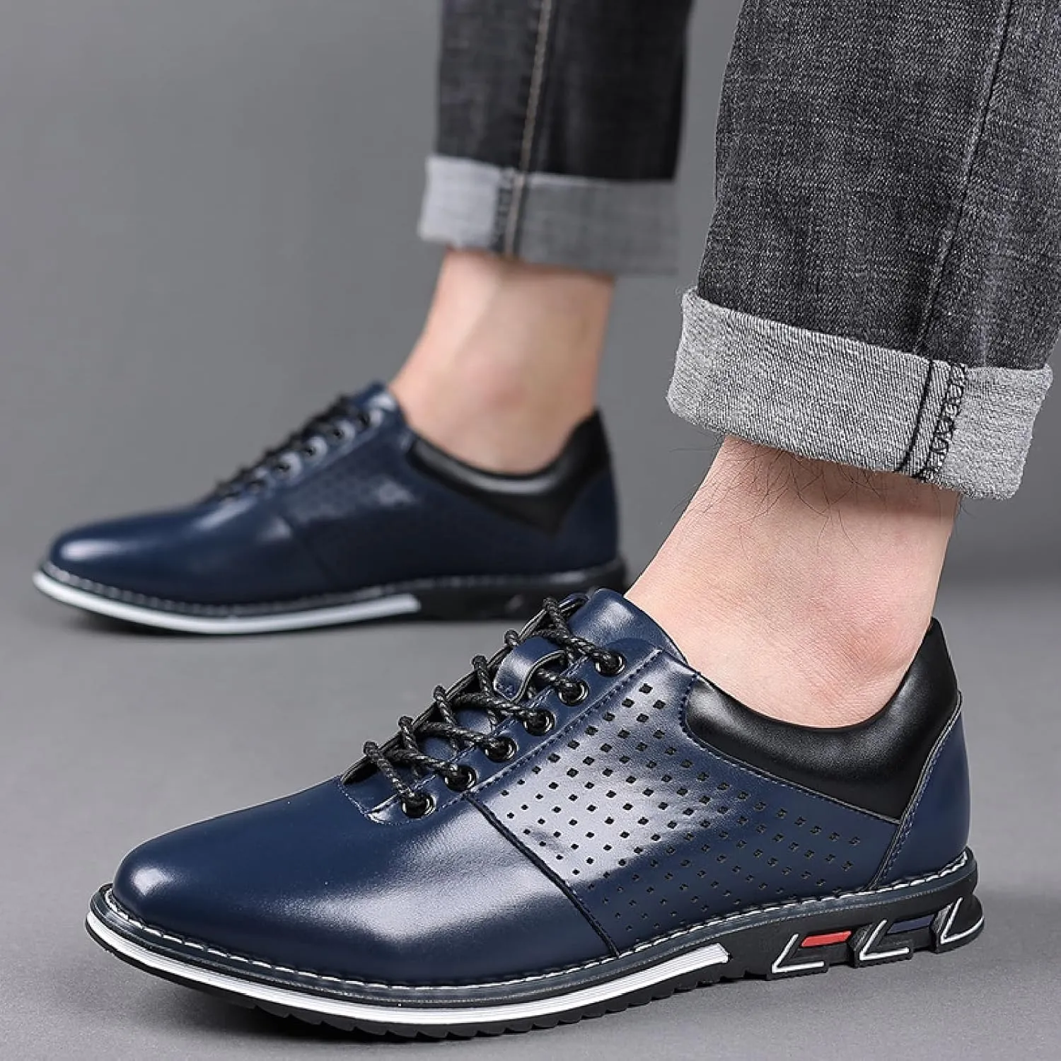 Men's Leather Lace-up Orthopedic Oxfords Comfort Soft Flat Dress Sneakers Casual Office Walking Business Derby Loafers
