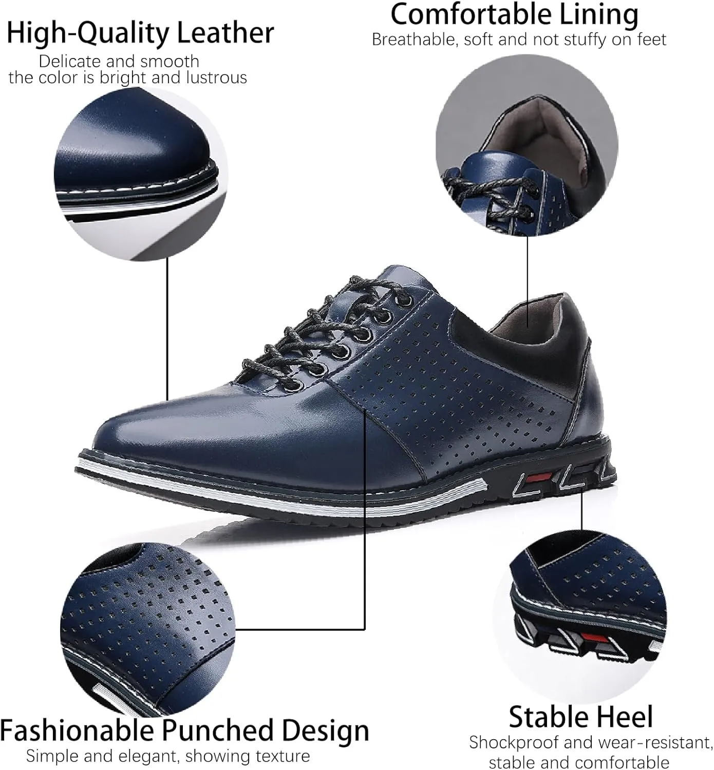 Men's Leather Lace-up Orthopedic Oxfords Comfort Soft Flat Dress Sneakers Casual Office Walking Business Derby Loafers