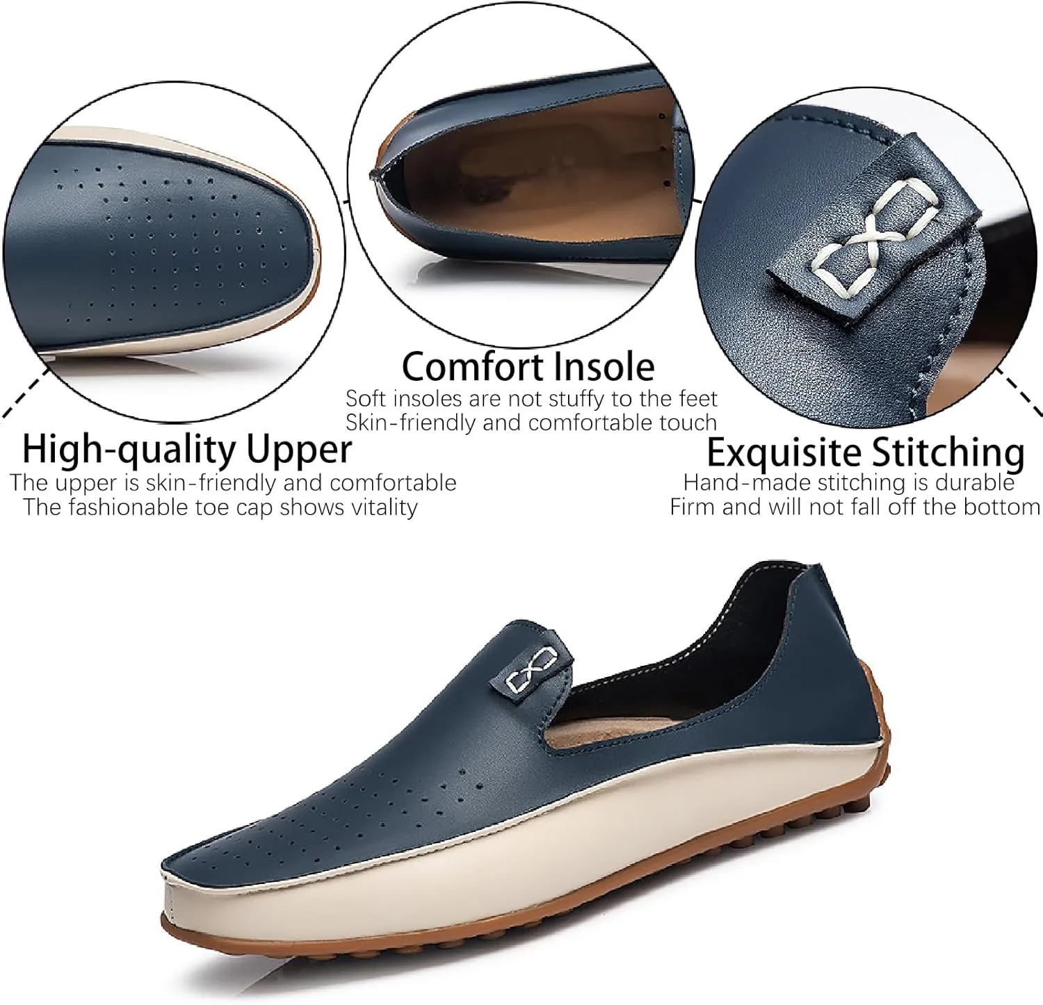 Men's Leather Penny Loafers Casual Breathable Round Toe Lightweight Soft Flat Slip On Moccasins Loafers for Daily Driving Walking Shoes