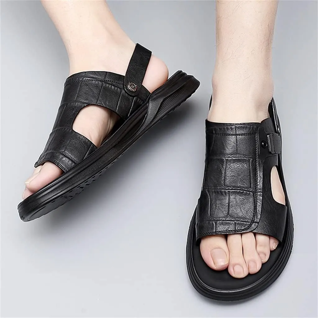 Men's Leather Sandals Dual-Purpose Shoes Beach Summmer Flats Man Slides Leisure Walk Men Slippers(39)
