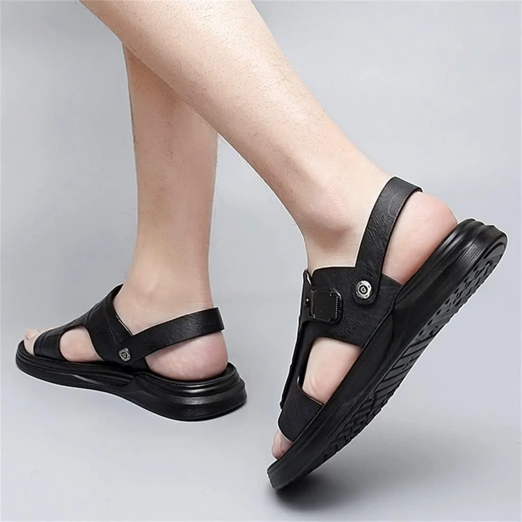 Men's Leather Sandals Dual-Purpose Shoes Beach Summmer Flats Man Slides Leisure Walk Men Slippers(39)