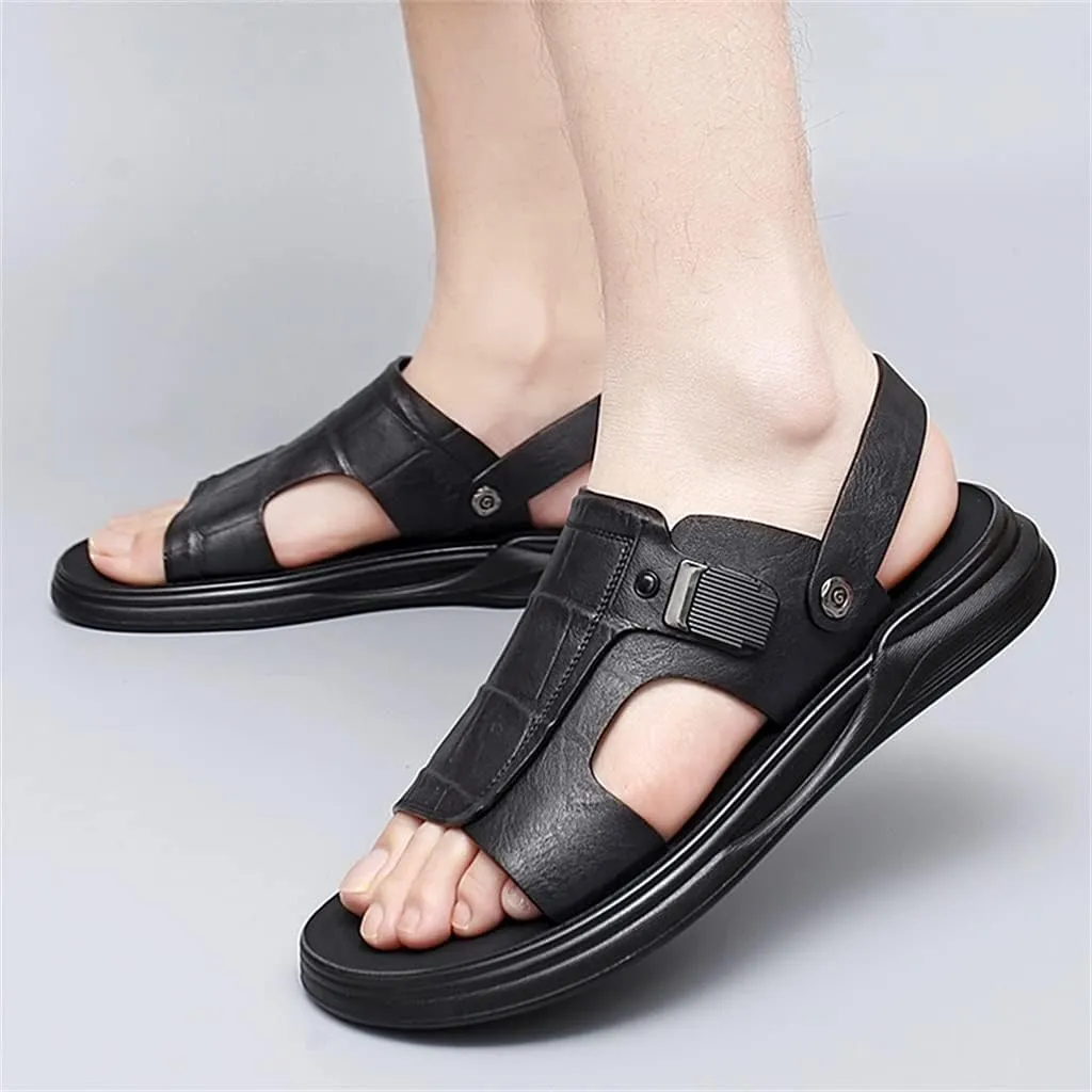 Men's Leather Sandals Dual-Purpose Shoes Beach Summmer Flats Man Slides Leisure Walk Men Slippers(39)