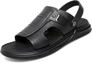 Men's Leather Sandals Dual-Purpose Shoes Beach Summmer Flats Man Slides Leisure Walk Men Slippers(39)