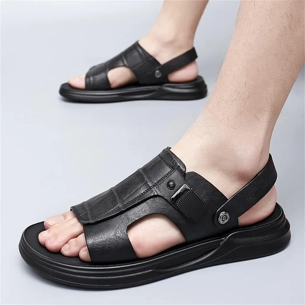 Men's Leather Sandals Dual-Purpose Shoes Beach Summmer Flats Man Slides Leisure Walk Men Slippers(39)