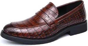 Men's Plaid Printed Leather Loafers Comfort Business Slip-on Dress Business Oxford Shoes Round Toe Low Block Heel Casual Leather Shoes for Office Work Walking Driving