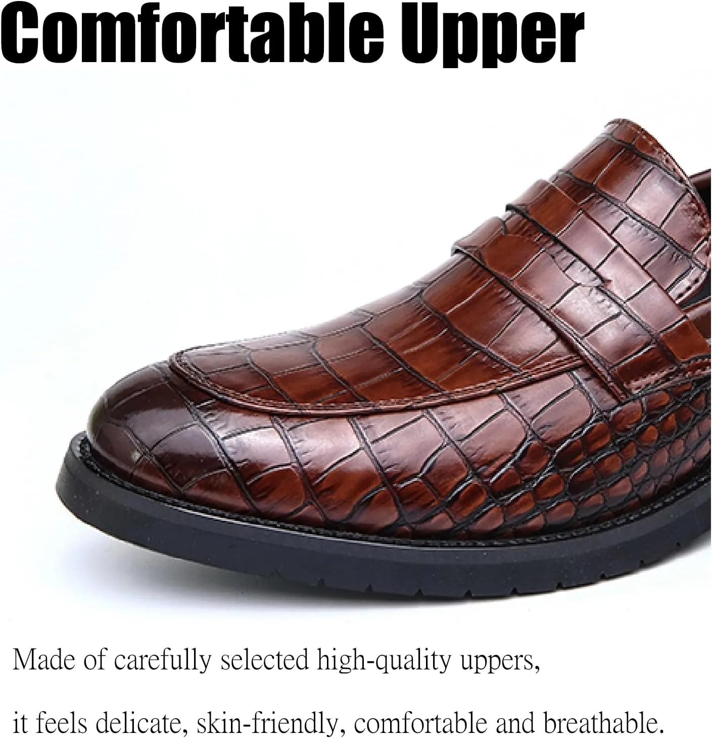 Men's Plaid Printed Leather Loafers Comfort Business Slip-on Dress Business Oxford Shoes Round Toe Low Block Heel Casual Leather Shoes for Office Work Walking Driving