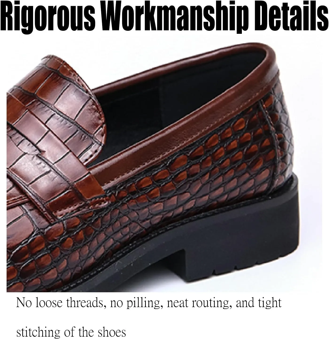 Men's Plaid Printed Leather Loafers Comfort Business Slip-on Dress Business Oxford Shoes Round Toe Low Block Heel Casual Leather Shoes for Office Work Walking Driving