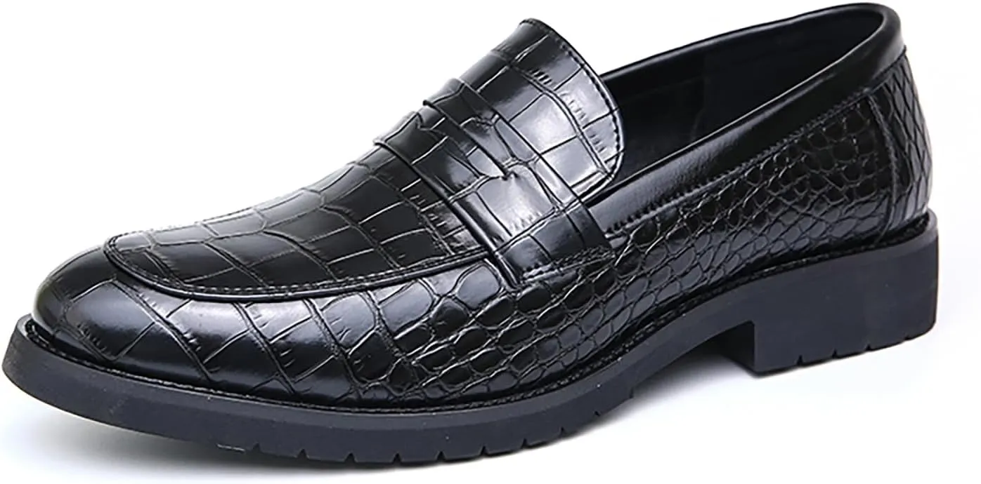 Men's Plaid Printed Leather Loafers Comfort Business Slip-on Dress Business Oxford Shoes Round Toe Low Block Heel Casual Leather Shoes for Office Work Walking Driving