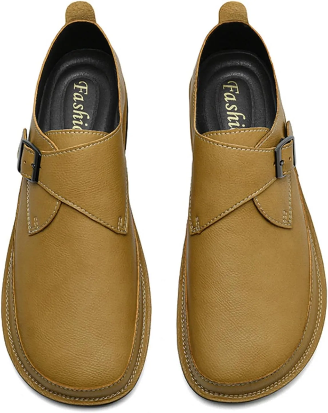 Mens Shoes Dress Slip - on Loafers， Men's Simple Premium Genuine Leather Buckle Shoes for Driving